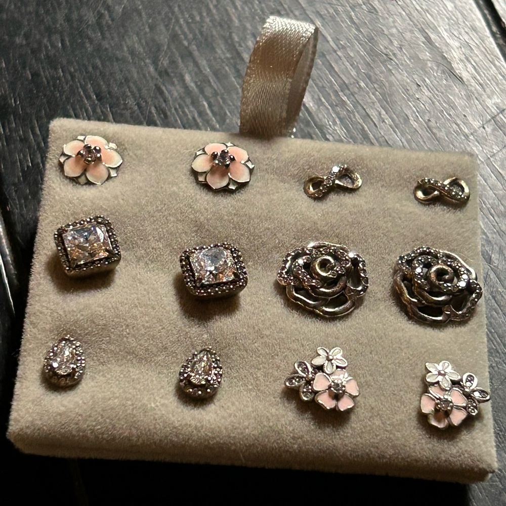 Pandora Silver and Pink Earrings with Crystal Accents